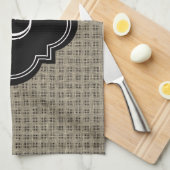 Robuuste landburlap, zwart monogram label theedoek (Quarter Fold)