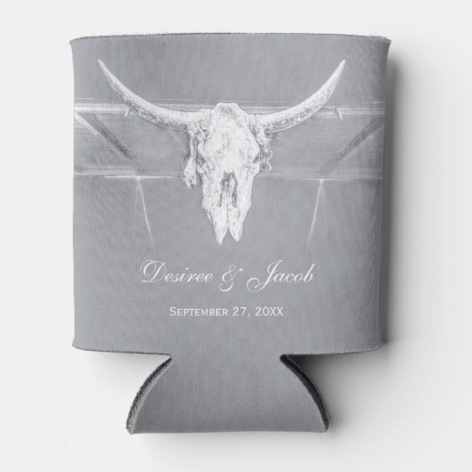 Robuuste lichte grijze witte Westerne Koe schedel  Blikjeskoeler (Voorkant)