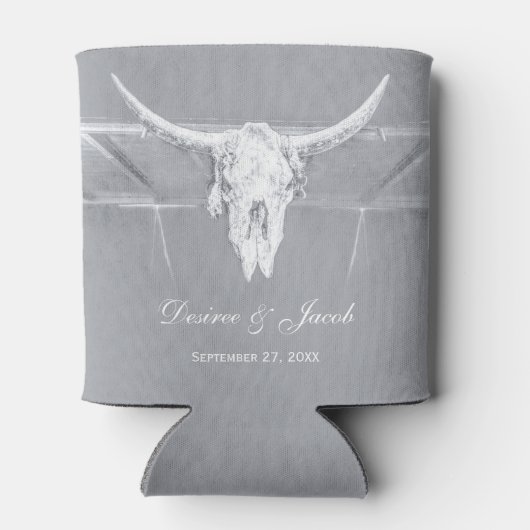 Robuuste lichte grijze witte Westerne Koe schedel  Blikjeskoeler (Achterkant)
