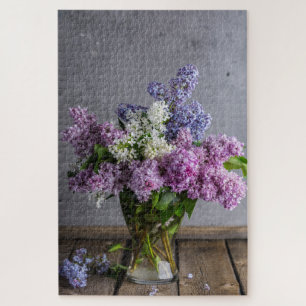 Robuuste Lila Floral Bouquet in de glazen vaas Legpuzzel
