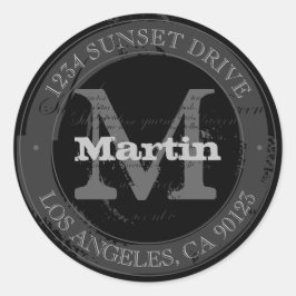 Robuuste look | Zwart & Grijs retouradres Ronde Sticker