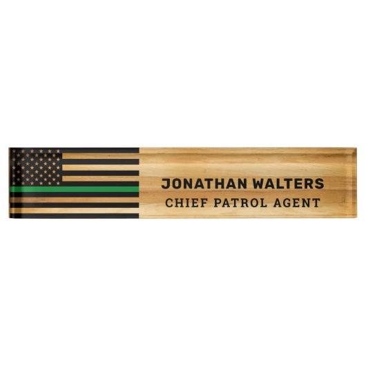 Robuuste militaire dun groene lijn Vlag houdesk Na Naambordje (Voorkant)