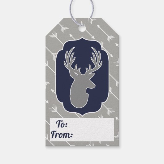 Robuuste moderne grijze droger en witte pijlen cadeaulabel (Voorkant)