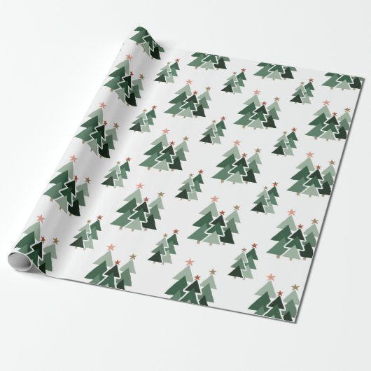 Robuuste moderne kerstbomen cadeaupapier (Uitgerold)