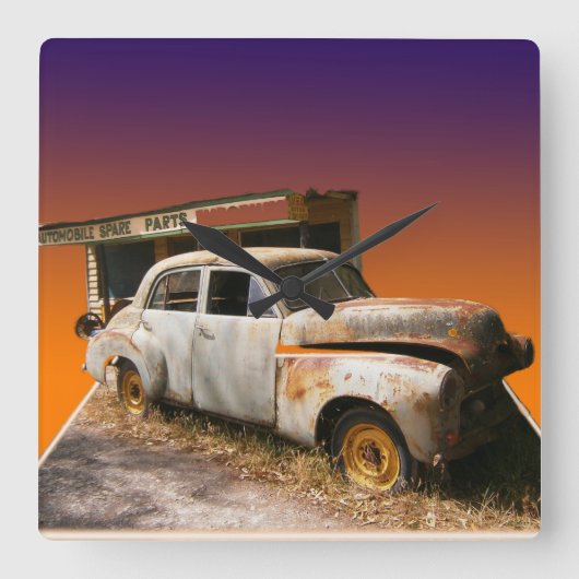 Robuuste  motorauto en tuinwagen, vierkante klok (Voorkant)