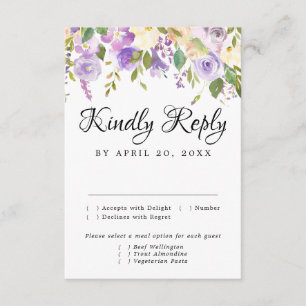 Robuuste Paarse en witte RSVP-kaart, maaltijdoptie RSVP Kaartje
