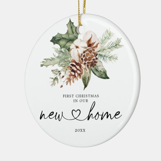 Robuuste pine eerste Kerstmis in ons nieuwe thuisc Keramisch Ornament (Links)
