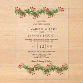 Robuuste ploegen van Holly Winter Kerstbruiloft in Acryl Uitnodigingen (Voorkant)