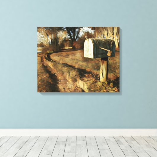 Robuuste postbus op landweg canvas afdruk (Insitu (Houten vloer))