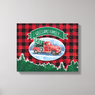 Robuuste  Red Truck-kerstnaam Canvas Afdruk
