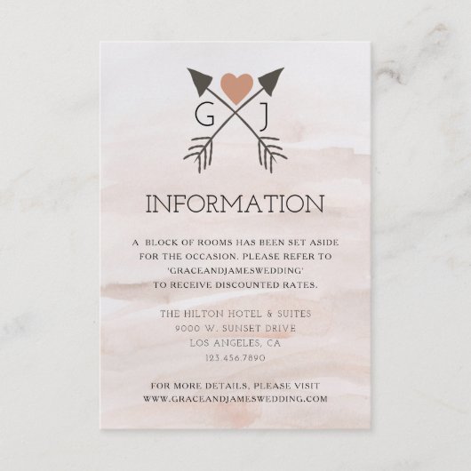 Robuuste Romantic Arrow en Heart Wedding Info Informatiekaartje (Voorkant)