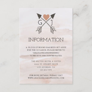 Robuuste Romantic Arrow en Heart Wedding Info Informatiekaartje