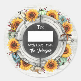 Robuuste Thanksgiving - Zonnebloem naar / Van Schr Ronde Sticker