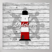 Robuuste vuurtoren op grijs hout poster (Voorkant)