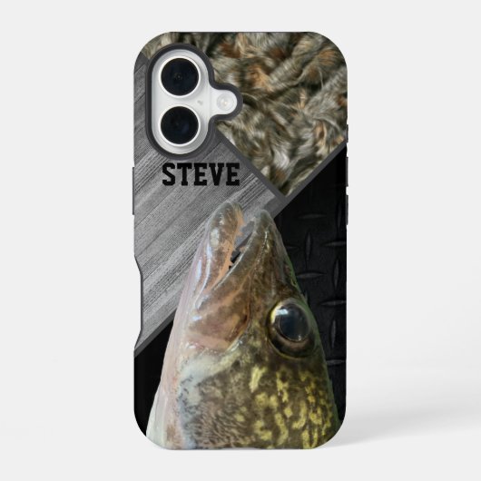 Robuuste Walleye Vist Camo naam Mannen iPhone 16 Hoesje (Achterkant)