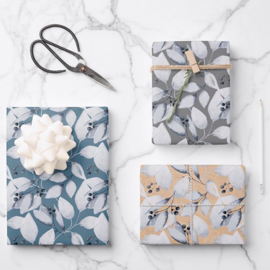 Robuuste Waterverf Blauwe Blauwe Blauwbladeren Win Inpakpapier Vel (Voorkant)