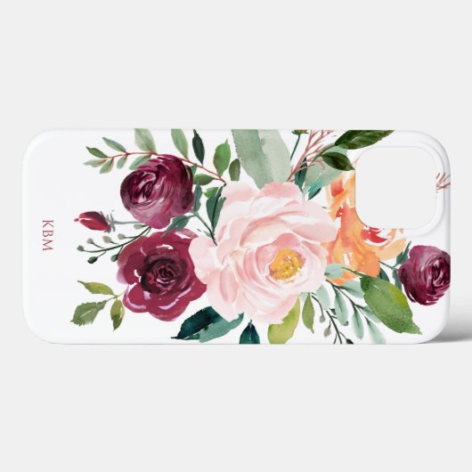 Robuuste Waterverf Botanisch met monogram Case-Mate iPhone Case (Achterkant (horizontaal))