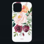 Robuuste Waterverf Botanisch met uw monogram Case-Mate iPhone Case<br><div class="desc">Deze trendy botanische vormgeving is prachtig vrouwelijk met een roestachtig charme. Ze bevat een bouquet waterverf rozen, gemengde bloemen en groen in een trendy kleurenschema van bogundy, roze en russetoranje met een doorlatende groen. Een tekst sjabloon is inbegrepen om dit ontwerp met uw gewenste monogram initialen, naam of andere gewenste...</div>