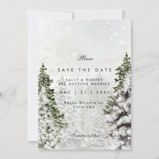 Robuuste winterbomen bruiloft met de datumkaart bedankkaart (Voorkant)