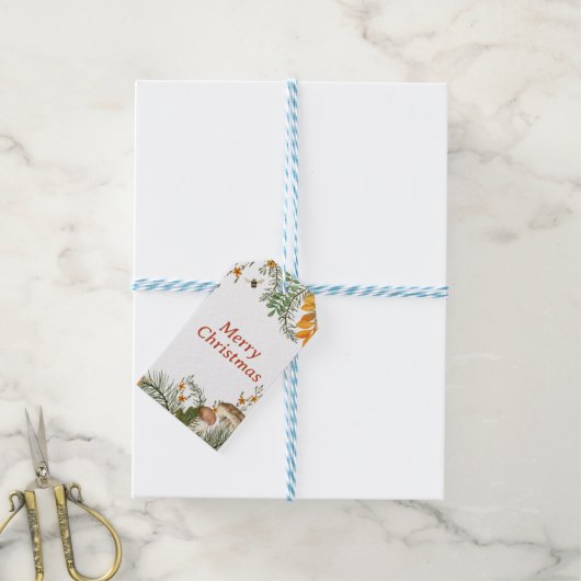 Robuuste winterpaddenstoelen Kerst Cadeaulabel (Met Touw)