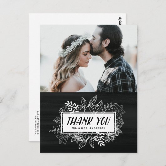 Robuuste witte bloemen op het bord Hartelijk dank Briefkaart (Voorkant / Achterkant)