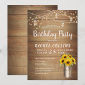 Robuuste zonnebloem in uitnodiging voor verjaardag (Voorkant / Achterkant)