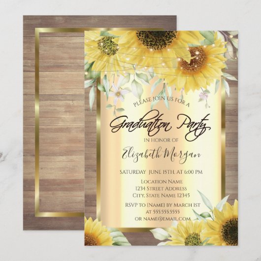 Robuuste zonnebloemen, lampjes, Afstuderen van hou Kaart (Voorkant / Achterkant)