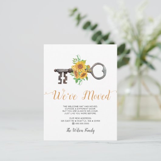 Robuuste zonnebloempel die we hebben verplaatst aankondigingskaart (Staand voorkant)