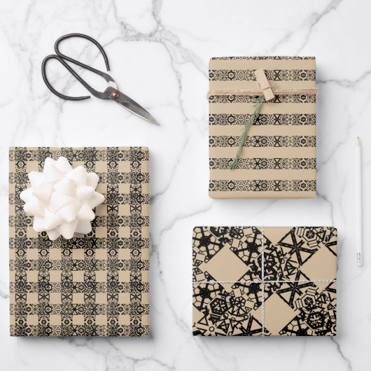 Robuuste zwarte bruine kraftvlecht en -strepen inpakpapier vel (Voorkant)