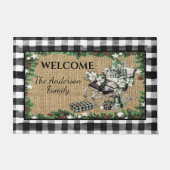 Robuuste zwarte en witte, zwarte en groene pakkett deurmat (Voorkant)