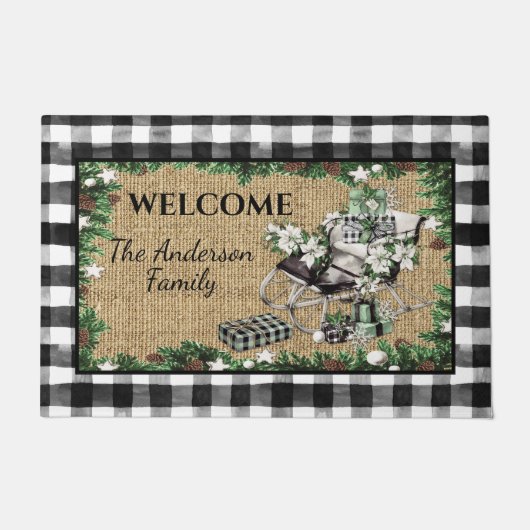 Robuuste zwarte en witte, zwarte en groene pakkett deurmat (Voorkant)