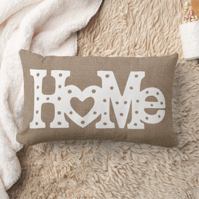 Robuusvormig "Home" Burlap-effect Kussen (Deken)