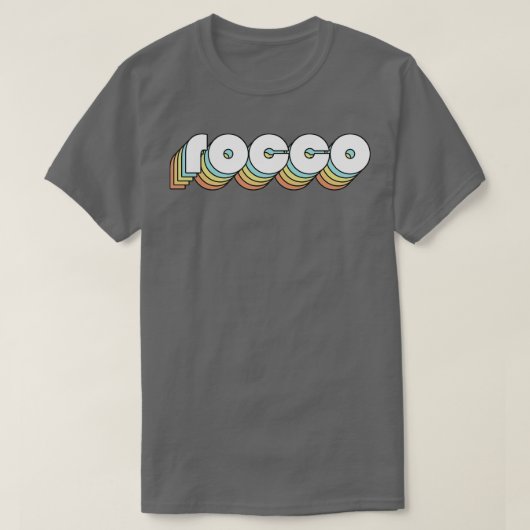 Rocco Retro Rainbow Typography Vervaagde stijl T-shirt (Design voorkant)