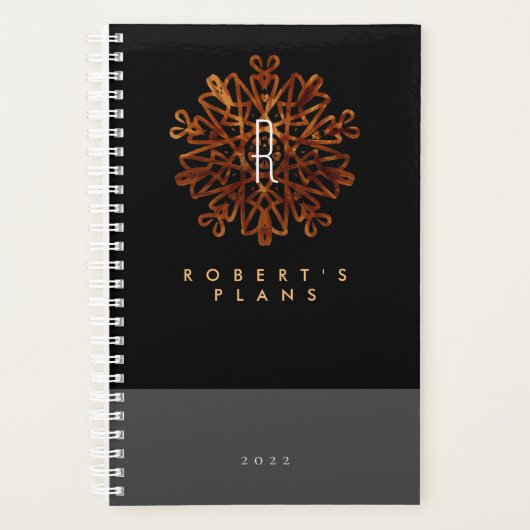 Roche, luxueus  zwart en goud, monogrammen planner (Voorkant)