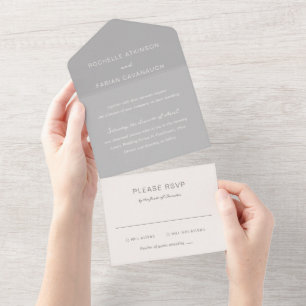 Rochelle Grey Modern Hedendaags Elegant Bruiloft All In One Uitnodiging