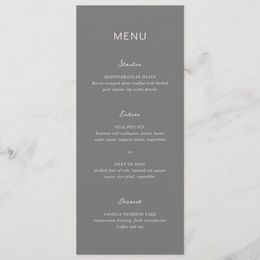 Rochelle Grey Modern Hedendaags Elegant Bruiloft Menu (Voorkant)