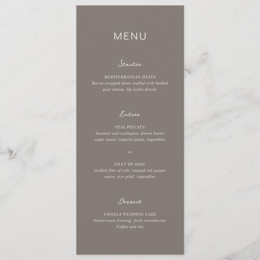 Rochelle Taupe Modern Hedendaags Elegant Bruiloft Menu (Voorkant)