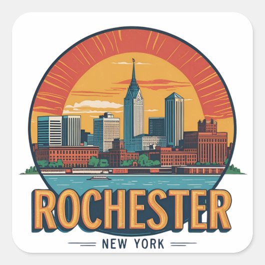 Rochester City Skyline New York Verenigde Staten Vierkante Sticker (Voorkant)