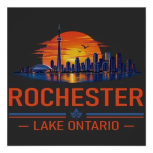 Rochester Lake Ontario Zonsondergang Silhouet Kuns Perfect Poster