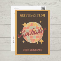 Rochester Minnesota NY Disco Retro Postcar
