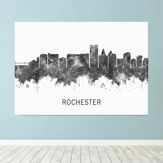 Rochester Minnesota Skyline BW Canvas Afdruk (Insitu (Houten vloer))