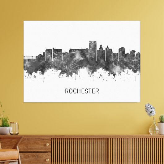 Rochester Minnesota Skyline BW Canvas Afdruk (Insitu (Woonkamer))