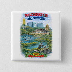 Rochester MN Minnesota Oriëntatiepunten Knop Vierkante Button 5,1 Cm