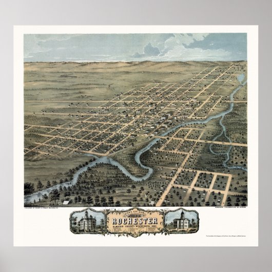 Rochester, MN Panorama Map - 1869 Poster (Voorkant)