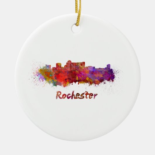 Rochester MN skyline in waterverf Keramisch Ornament (Voorkant)
