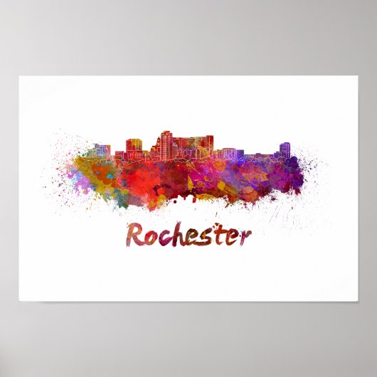 Rochester MN skyline in waterverf Poster (Voorkant)