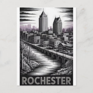 Rochester New York Silhouette Zwart Wit Houtsnede Feestdagenkaart
