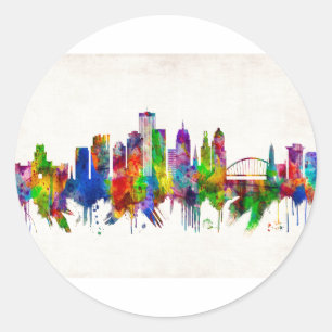Rochester New York Skyline Ronde Sticker