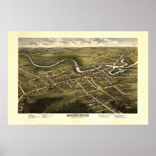 Rochester NH 19th Century Birdseye Uitzicht Poster (Voorkant)
