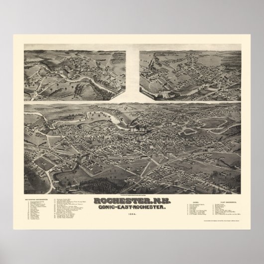 Rochester, NH Panoramic Map - 1884 Poster (Voorkant)